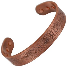 Pure Copper Magnetic Bracelet 6 Strong Magnets Bangle Mens Womens Chunky Celtic Leaf Design Gift Pouch Included