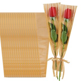 BEISHIDA 100 Pcs Single Rose Sleeve Bouquet Bags Kraft Paper Flower Bouquet Wrapping Paper Clear Single Flower Sleeve Rose Packaging For Mother's Day,Graduation,Wedding,Valentine's Day(15.7 X 4.7)