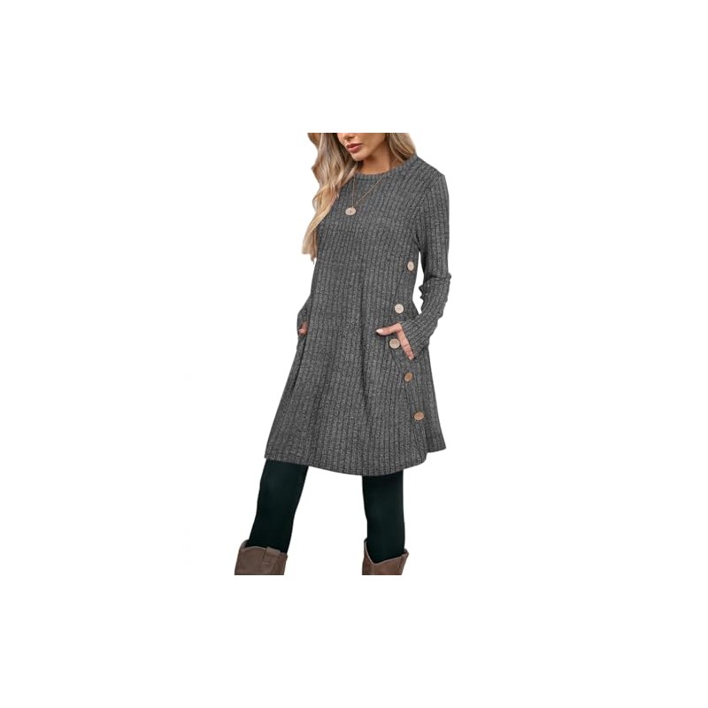Poetsky Tunic Sweaters for Women with Pockets Side Buttons Spring