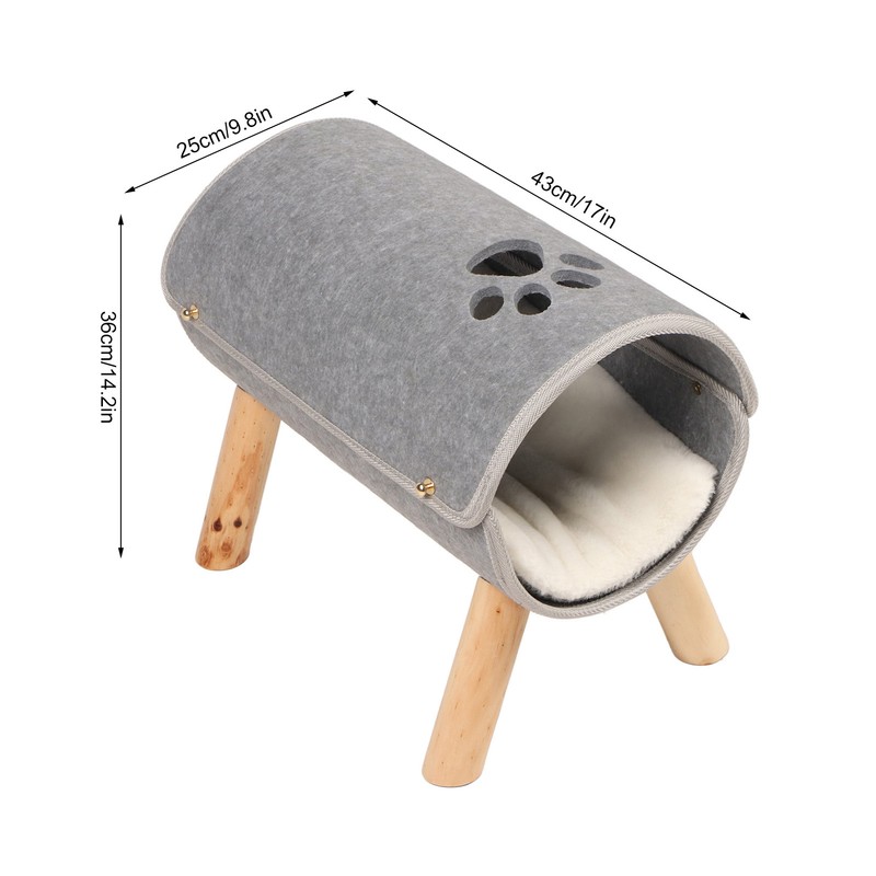 Cat Tunnel Bed Elevated Wooden Legs Cat Tunnel Soft Felt