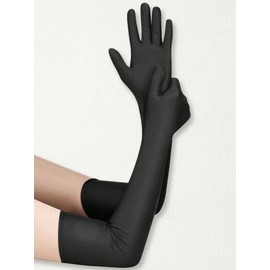 Amazleer Ladies Long Opera Gloves 1920s Satin Tea Party Gloves Costume Stretchy Adult Size Elbow Length Black Gloves, black