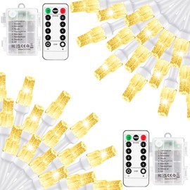 Elavika Battery Operated Christmas Lights with Remote, 2 Pack Each 20ft 50 LED String Lights with 8 Modes, Timer, Waterproof Fairy Lights for Outdoor Indoor Xmas Tree Wreath Decor, Warm White