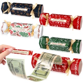 VioraWhite 12 Sets Christmas Money Pull Box for Cash Gifts Surprise Money Gift Boxes with 120 Transparent Bags Christmas Money Holders Money Pull out Pouch Xmas Party Favor for Holiday Decor Supplies