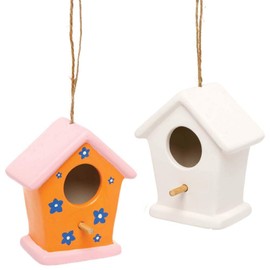 Baker Ross AX846 Bird Houses - Pack of 2, Design our own Ceramic Arts and Crafts Project for Kids