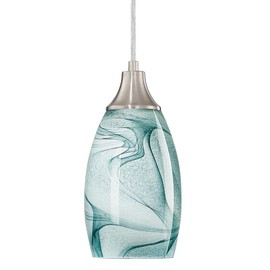 karyfine Mini Pendant Lights Kitchen Island Light Brown Glass Lamp Shade Hand Blown Glass Pendant Light with Brush Nickel Finish Adjustable Cord for Kitchen Over Sink (Green Marble-1Packs)