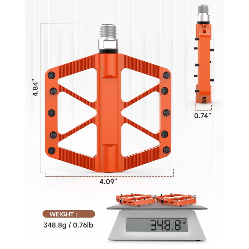 Bike Pedals, Mountain MTB BMX Pedals, 9/16" Bicycle Pedals, Lightweight