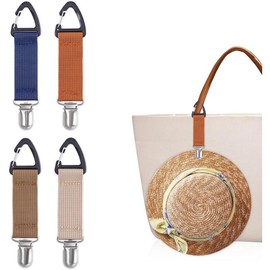 4 Count Elastic Hat Clip for Travel, Hat Holder Hands Free Bag Accessory for Traveling Bags, Backpacks, Purses, Totes - Color: Navy, Brown, Beige, Tan