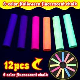 Feifeiya 12 Pcs Glow in the Dark Chalk Under Blacklight, 6 Neon Colors Washable Dustless UV Sidewalk Chalk for Black Light Party Playground Chalkboard Birthday Gift and Outdoor Drawing (Cylindrical)