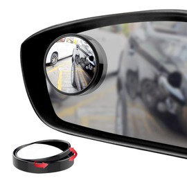 Ampper 2" Round Blind Spot Mirror, 360 Degree Adjustabe HD Glass and ABS Housing Convex Round Stick-On Mirror for Car (Black, Pack of 2)