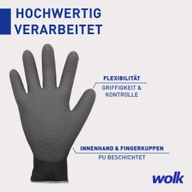 wolk Work Gloves – Size: 9 – Quantity: 108 Pairs – PU Coating – Fine Knit Gloves – Colour: Grey – Protective Glove – Assembly Glove