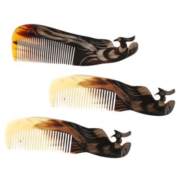 OHPHCALL 3pcs Natural Ox Horn Comb Creative Static Scalp Massage Tool for Hair Care Relaxing Head Therapy Comfortable Gua Facial Tool Random