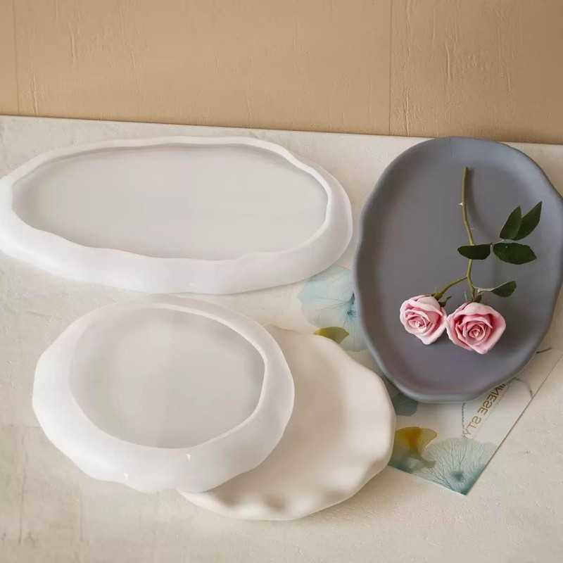 2PCS Large Irregular Silicone Resin Tray Mold,Round Oval Coasters Epoxy