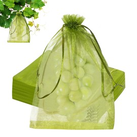 100 Large Fruit Protection Bags 7.9x11.8 Inch, Green Mesh Netting with Drawstring, Pest & Bird Barrier for Grapes, Eggplants, Zucchini and Other Garden Produce
