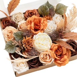 Ling's Moment Terracotta Artificial Flowers Greenery Grand Box Set, Burnt Orange & Cream Avalanche Rose Fake Flower for DIY Wedding Bridal Bouquet, Centerpieces Decor, Floral Arrangement Decor, etc.