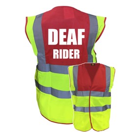 Equestrian Deaf Rider Hi Viz Vis Vest Horse Riding Reflective Waistcoat Jacket Road Safety Visibility Yellow/Red XXX-Large