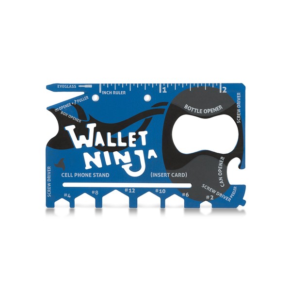 Wallet Ninja Multitool Card – 18 in 1 Credit Card Size Multi-Tool for Quick Repairs, EDC Survival Gear, Bottle Opener, Camping – Cool Gadget and Stocking Stuffer (Blue)