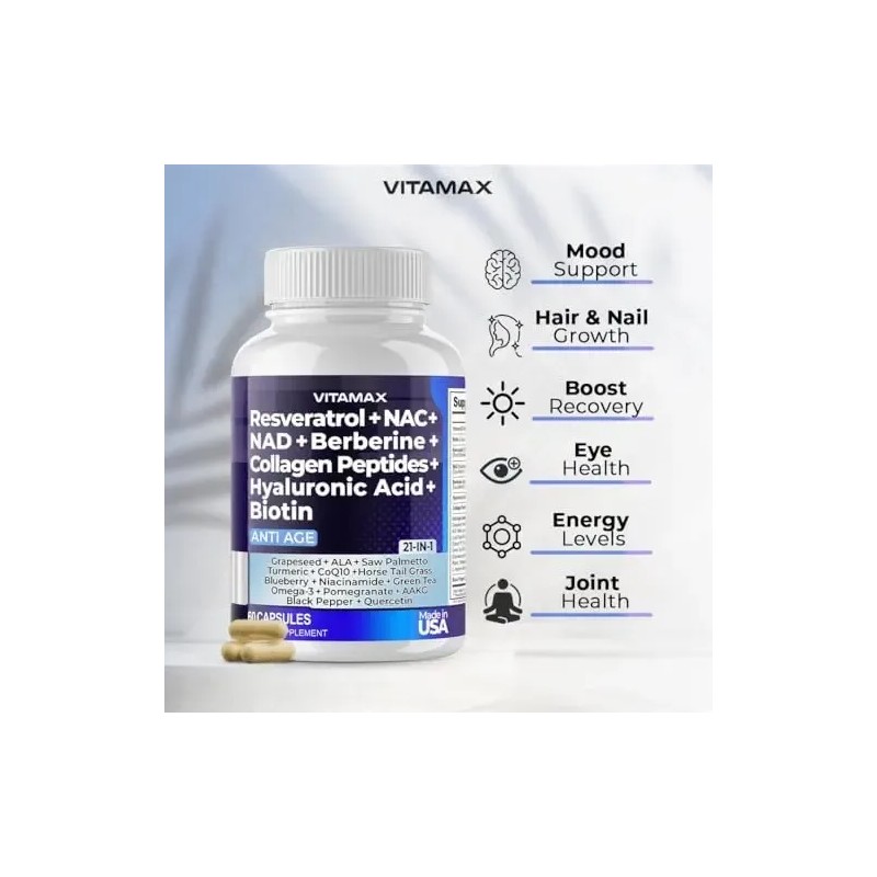 Vitamax Resveratrol Nad+ Ácido Hialurónico Berberina - Bioti