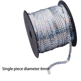 Leliafleury 91 Meter Sequin Trim 6mm Flat Round Sequins Laser Silver Sequins String for DIY Crafts Sewing