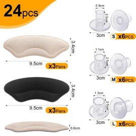 24 Pairs Clear High Heel Protectors for Grass Set, 18 Pairs 3 Size Heel Stoppers for Walking on Grass Wedding Shoes and Uneven Floor with 6 Pairs Heel Grips Pad, Heel Covers for High Heel Shoes