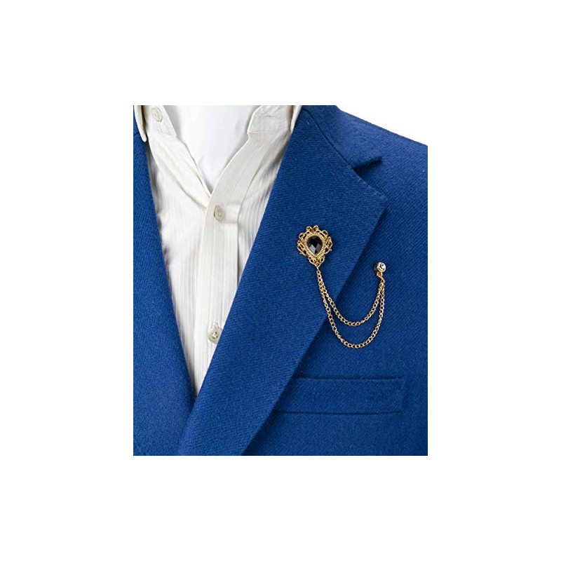 Knighthood Brooch Lapel Pin for Men Black Stone Gold Engraving