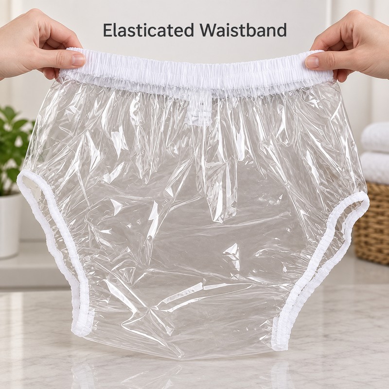 Reusable Waterproof TPU Adult Diaper Cover Pants, Clear/Frosted, S–XXL