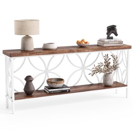 LITTLE TREE Sofa Table, 70.9 Inch Industrial Behind Couch Table with Storage Shelves, Narrow Long Console Table for Entryway, Living Room, Foyer, Hallway, Office