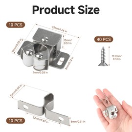AHRLIC 10 Pcs Steel Door Catch Set with Screws – Heavy Duty Adjustable Roller Latch for Cabinet, Wardrobe, Cupboard, Drawer, Closet – Durable Steel Fasteners for Smooth, Quiet, Secure Door Operation