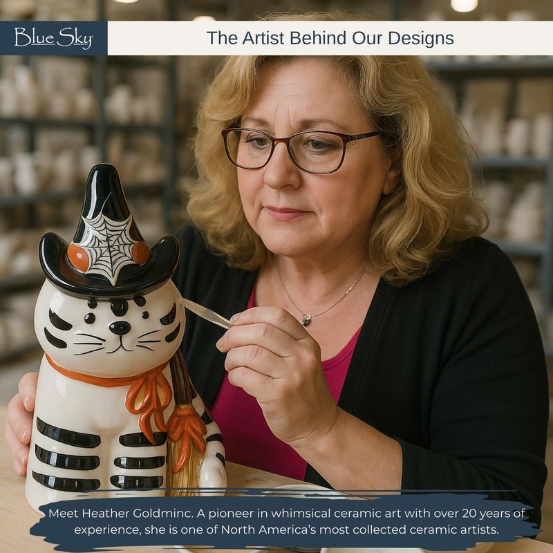 Blue Sky Clayworks Cat with Witch Hat Figurine, Ceramic, 5.15"