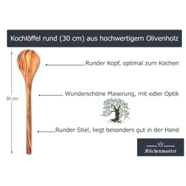 Küchenmaster Olive Wood Ladle, 30 cm Long, Soup Ladle, Sauce Ladle, Serving Spoon, Practical Kitchen Aid, Cookware, Hygienic, Heat Resistant and Durable