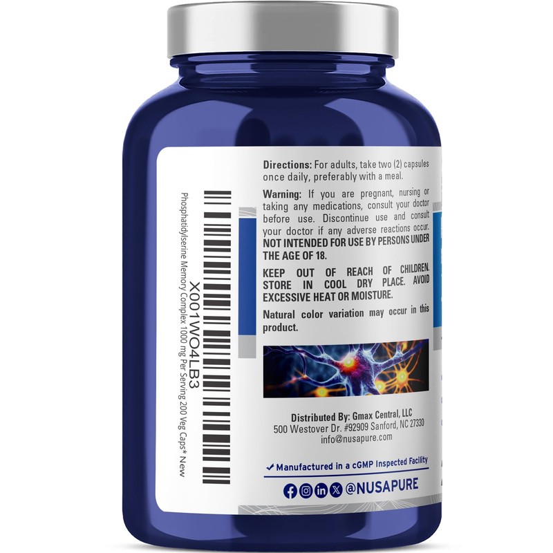 NusaPure Phosphatidylserine Memory Ultimate Complex 1000mg 200 Vegetarian Caps (Vegan,