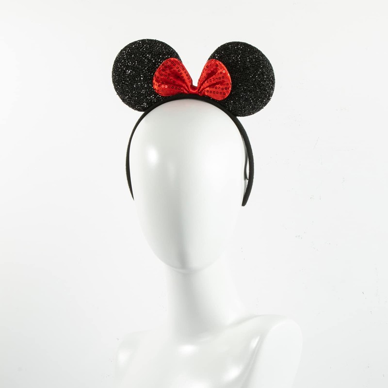 CHuangQi Mouse Ears Headband (Set of 2), Sequin Black Ear