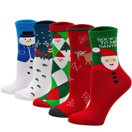 LOFIR Colourful Funny Cotton Socks for Women and Girls, Christmas Socks, Animal Pattern, Cartoon Stockings, Christmas Stockings, Size EU 35–41, 5 Pairs, Colour 2