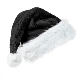 CIPOWM Christmas Santa Hat for Adults, Velvet Santa Hats Plush Xmas Christmas Hat for Christmas New Year Party Decorations and Supplies (Black)