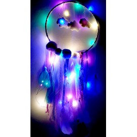 elify Cloud Dream Catcher, Handmade Wall Hanging Decoration Dreamcatcher with Ribbon Feather Colorful Led Light for Kids Teen Girl Woman Bedroom Decor (1pcs)