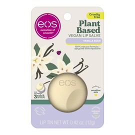eos Bálsamo labial vegano a base de plantas, grano de vainilla, fórmula 100% natural, bálsamo labial de manteca de cacao con escualano de oliva reciclado, libre de crueldad, 0.42 onzas