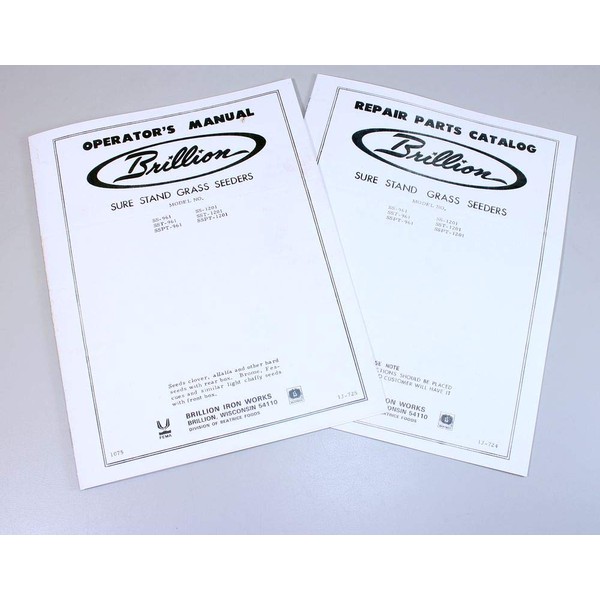 Brillion Sure Stand Seeder Parts & Operators 2 Manuals Rates