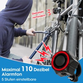 ThinkMRO 110 dB Bicycle Alarm System, Rechargeable Anti-Theft Alarm with Remote Control, 5 Volumes, IP65 Waterproof for Bicycle, Electric Scooter, Motorcycle, E-Bike, E Scooter, Door Window Outdoor