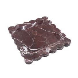 Kesoniku Square Marble Decorative Tray with Scalloped Edge, Luxury Natural Stone Bathroom Vanity Tray, Dresser Top Perfume Coffee Home Kitchen Sink Tray, Key Trinket Ring