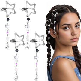 Yuanchu 4Pcs Silver Star Hair Clips, Cute y2k Star Hair Barrettes Star Tassel Hair Accessories Non-Slip Metal Snap Clips Hair Styling Gift for Women