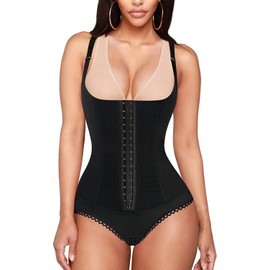 Gotoly Women Bodysuit Tummy Control Shapewear Waist Trainer Slim Full Body Shaper Open Bust Corset Cincher (Black, Large)
