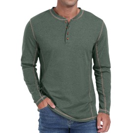 Sailwind Men's Henley Shirts Long Sleeve Casual Classic Tee Cotton Button Henley Maverick T-Shirts Green