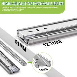 SLIDEWAY Heavy Duty Drawer Slides 1 Pair 12 14 16 18 20 22 24 32 40 Inch 150 Lbs Full Extension Ball Bearing Sliding Rails Cabinet Runners Tracks Tool Box Glides-40