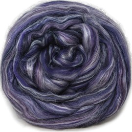 SILK MERINO Fiber for Spinning. Super Soft Combed Top Wool Roving for Hand Spinning, Wet Felting, Nuno Felting, Needle Felting, Soap Making, Paper Making and Embellishments. Night Out