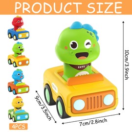 Toy Cars from 1 2 3 Years, Pack of 4 Car Toys from 1 Year, Press and Go Car for Toddlers, Dinosaur Baby Car Toy from 1 Year Boys, Birthday Gift for Children from 12 18 Months