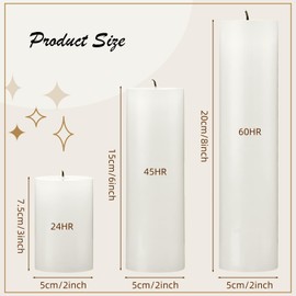 Nuogo 24 Pcs Ivory Pillar Candles Bulk Set of 3 Long Burning Wax Pillar Candles 2 in x 3, 6, 8 Inch Dripless Unscented Smokeless Candles for Wedding Party Spa Lantern Fireplace Home