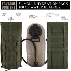 PETAC GEAR 1.5L / 3LTactical Hydration Pack，Molle Carrier Pouch for 50 oz /100 oz Hydration Bladder Daypack Water Backpack. (RG, 3L Combination Set)