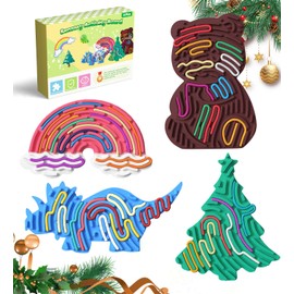 Christmas Stocking Stuffers for Kids Gifts:4Pcs Sensory Activity Board,Adults & Kids Anxiety ADHD Silicone Fidget Toy,Inspire Kid's 3+ Creative Talents,Includes Triceratops,Bear,Rainbow,Christmas Tree