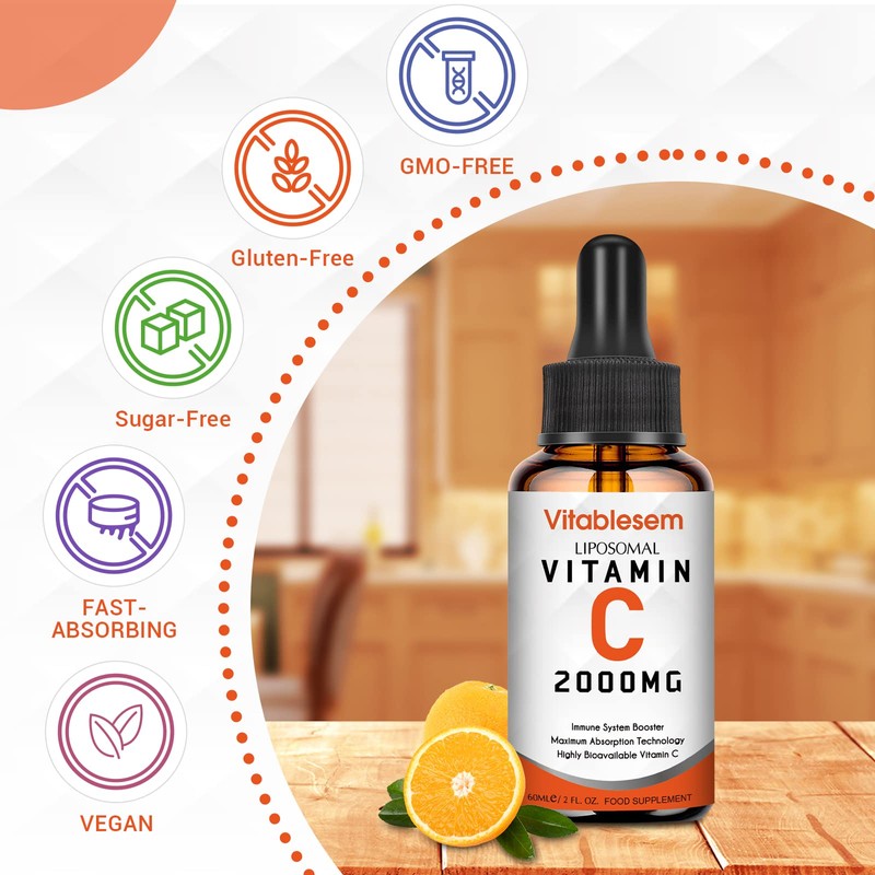 Liquid Liposomal Vitamin C 2000mg Supplement, High dose Ascorbic Acid,