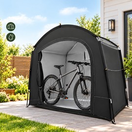Portable Outdoor Bike Storage Tent, 210D Oxford Cloth Bicycle & Motorcycle Shelter, 86.61 x 59.06 x 72.83 Inches, Black