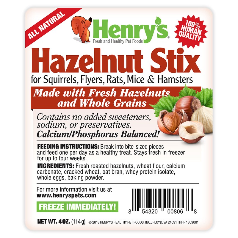 Henry's Hazelnut Stix: All-Natural & Fresh Squirrel and Hamster Treats,
